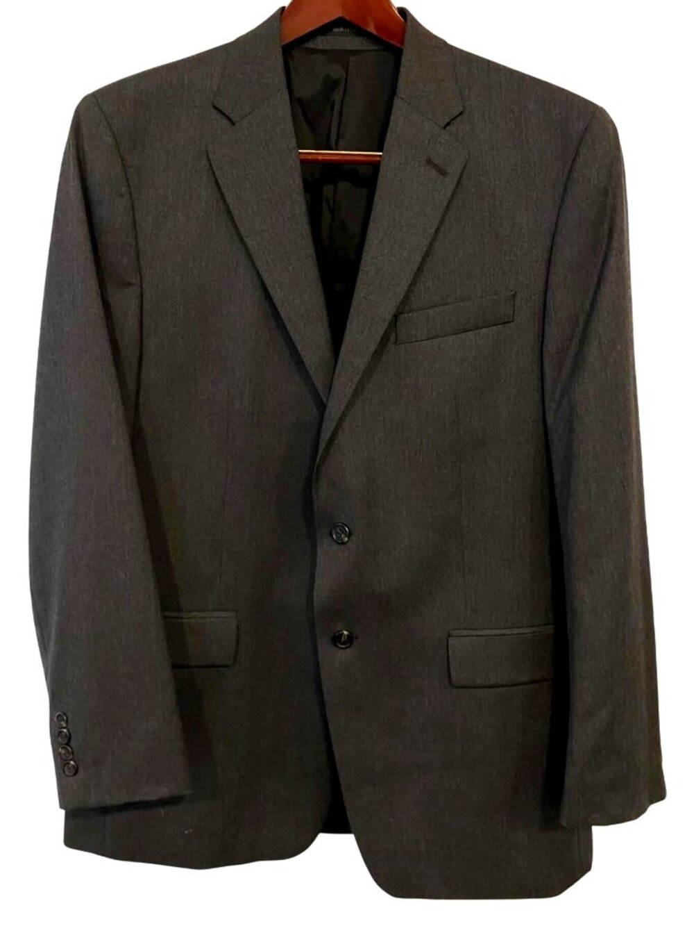 Lauren Ralph Lauren Mens Dark Grey Wool Blazer Jacket 42L Two-Button Suit Jacket